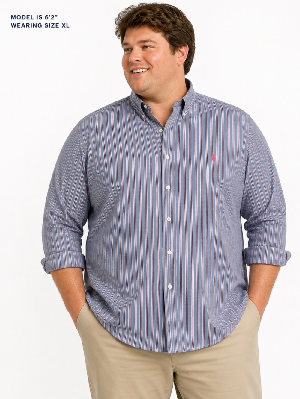 Ralph Lauren Custom Fit Shirt XL Blue Pink Stripe Button Down Pony Logo